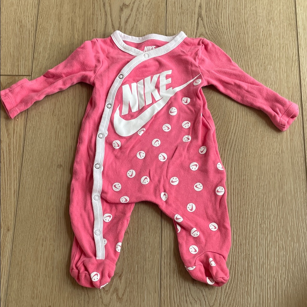 Nike Pink Footed Baby One-Piece with White Logo